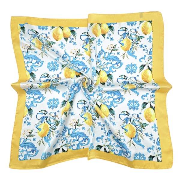 Do Everything In Love Lemon Print Bandana Scarf

- Multi-Use: Scarf, Bandana, Bag Tie ETC
- Approximately 27.6" L X 27.6" W
- 100% Polyester