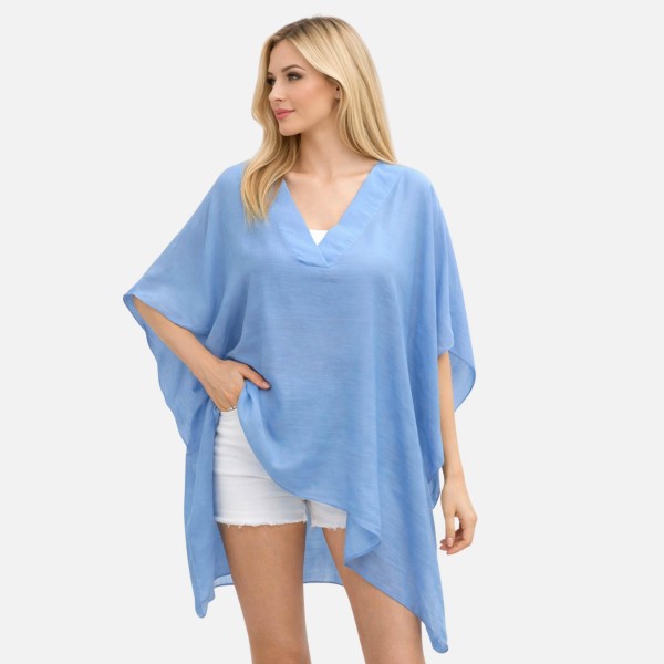 Faux Linen V Neck Poncho

- One Size Fits Most 
-100% Polyester