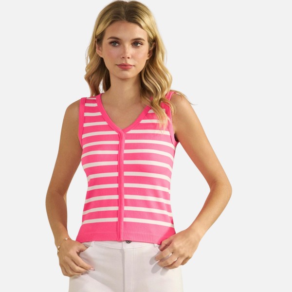 Stripped V-Neck Sleeveless Top (6-Pack)

- Ribbed 
- Cropped
- 25% Polyester / 32% Nylon / 25% Modal / 8% Spandex 