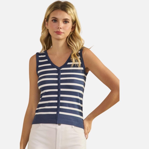 Stripped V-Neck Sleeveless Top (6-Pack)

- Ribbed 
- Cropped
- 25% Polyester / 32% Nylon / 25% Modal / 8% Spandex 