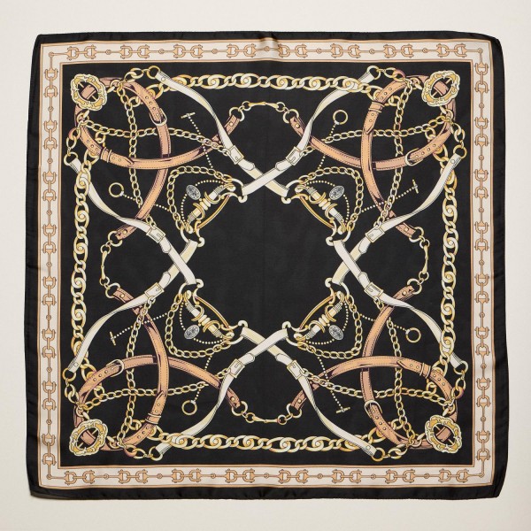 Horse Bit Print Bandana Scarf

- Multi-Use: Scarf, Bandana, Bag Tie ETC
- Approximately 27.5"L X 27.5"W
- 100% Polyester