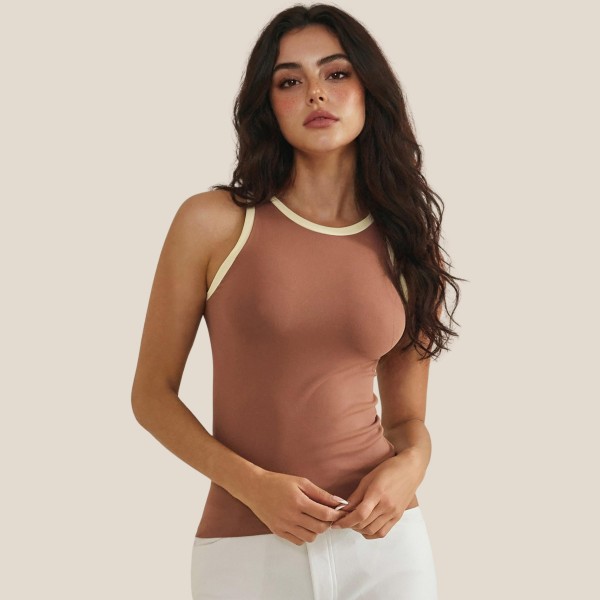 Reversible High Neck Two Tone Tank Top

- Fitted Silhouette
- Soft & Stretchy 
- 92% Nylon / 8% Spandex 