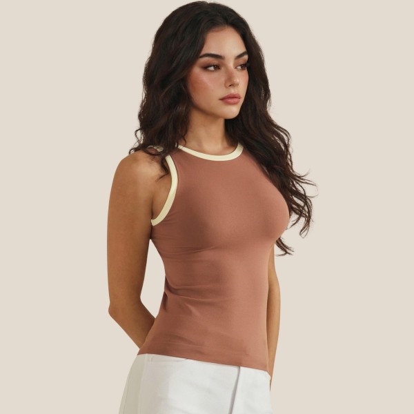 Reversible High Neck Two Tone Tank Top

- Fitted Silhouette
- Soft & Stretchy 
- 92% Nylon / 8% Spandex 