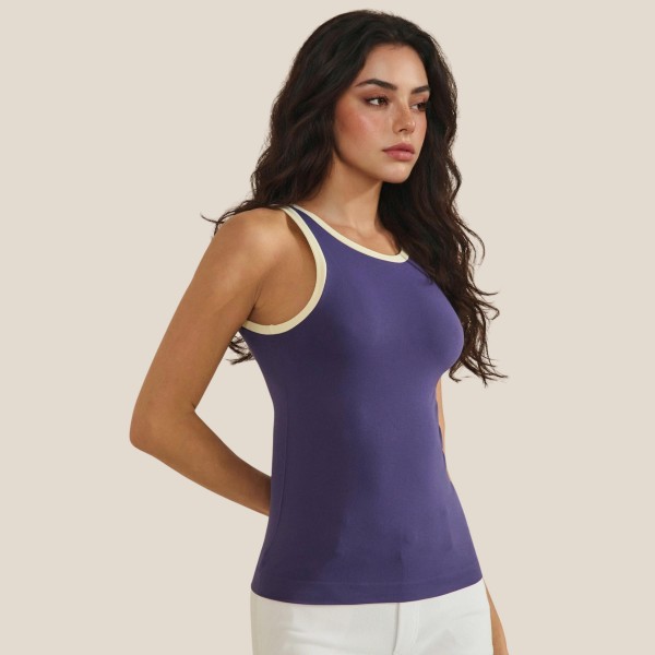 Reversible High Neck Two Tone Tank Top

- Fitted Silhouette
- Soft & Stretchy 
- 92% Nylon / 8% Spandex 