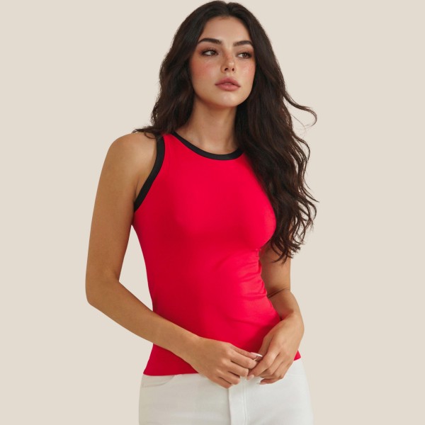Reversible High Neck Two Tone Tank Top

- Fitted Silhouette
- Soft & Stretchy 
- 92% Nylon / 8% Spandex 