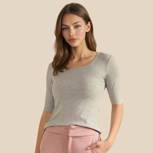 Ribbed Mid Sleeve Fitted Top (6-Pack)

- Scoop Neck
- Soft & Breathable 
- 95% Viscose / 5% Spandex 