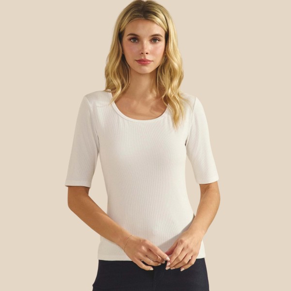 Ribbed Mid Sleeve Fitted Top (6-Pack)

- Scoop Neck
- Soft & Breathable 
- 95% Viscose / 5% Spandex 