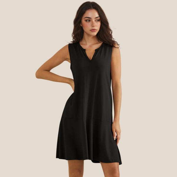 Flowy Sleeveless Peach Skin Dress (6-Pack)

- Split Neckline
- Flounce Hem
- Soft & Breathable
- 98% Polyester 2% Spandex 