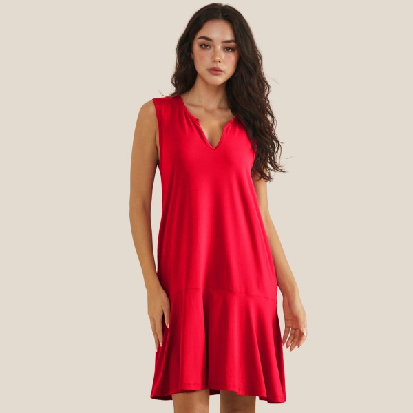 Flowy Sleeveless Peach Skin Dress (6-Pack)

- Split Neckline
- Flounce Hem
- Soft & Breathable
- 98% Polyester 2% Spandex 