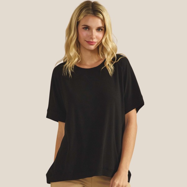 Loose Fit Short Sleeve Top (6-Pack)

- Ribbed
- Crew Neckline
- Short Sleeve
- Curved Hem
- Soft & Breathable
- 95% Viscose 5% Spandex 