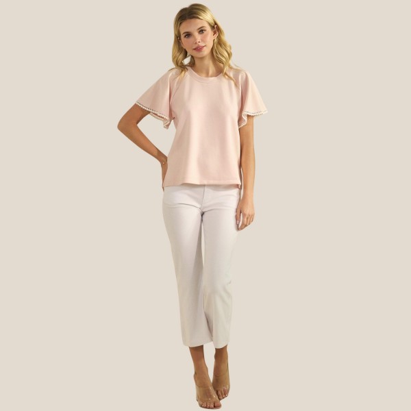 Short Sleeve Scuba Top With Flutter Sleeves (6-Pack)

- Round Neckline
- Draped Silhouette
- Scalloped Edge Trim On Sleeves
- Superior Softness
- Breathable & Stretchy
- 54% Modal 39% Polyester 7% Spandex 