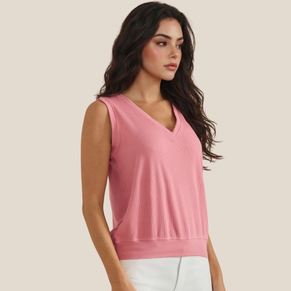 Ribbed Loose V-Neck Tank Top (6-Pack) - V Neckline - Sleeveless - Relaxed Fit - Ribbed - 95% Viscose 5% Spandex Pack Breakdown: S-2, M-2, L-2 view 5