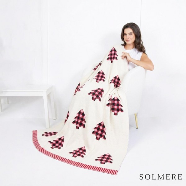 Solmere Blanket – Plaid Christmas Tree Blanket

Wrap yourself in pure indulgence. Our Solmere Blanket combines a fashion-forward design with an irresistibly soft hand-feel that’s as beautiful as it is cozy.

- Luxuriously Soft – Crafted from ultra-plush, high-quality fibers you’ll want to snuggle into all season long.

- Perfectly Sized – Approximately 50” W x 60” L, perfect for draping over your sofa, bed, or yourself.

- Premium Craftsmanship – 100% polyester for lasting softness, warmth, and easy care.

- Thoughtful Packaging – Each blanket is tied with a branded ribbon in a bow and includes two cards: one featuring the SOLMERE brand and another showcasing a high-quality image of the blanket’s print. Individually packaged

Once you touch it, you’ll understand why SOLMERE blankets are love at first feel.