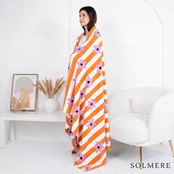 Solmere Blanket – Striped Flower Blanket

Wrap yourself in pure indulgence. Our Solmere Blanket combines a fashion-forward design with an irresistibly soft hand-feel that’s as beautiful as it is cozy.

- Luxuriously Soft – Crafted from ultra-plush, high-quality fibers you’ll want to snuggle into all season long.

- Perfectly Sized – Approximately 50” W x 60” L, perfect for draping over your sofa, bed, or yourself.

- Premium Craftsmanship – 100% polyester for lasting softness, warmth, and easy care.

- Thoughtful Packaging – Each blanket is tied with a branded ribbon in a bow and includes two cards: one featuring the SOLMERE brand and another showcasing a high-quality image of the blanket’s print. Individually packaged

Once you touch it, you’ll understand why SOLMERE blankets are love at first feel.