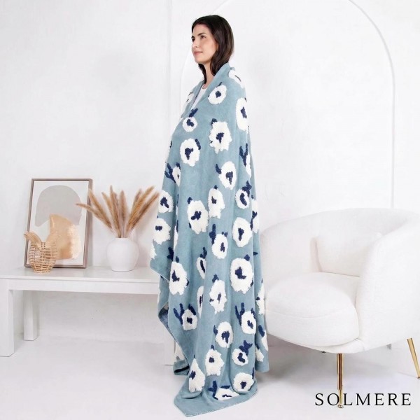 Solmere Blanket –3D Blue Floral Blanket

Wrap yourself in pure indulgence. Our Solmere Blanket combines a fashion-forward design with an irresistibly soft hand-feel that’s as beautiful as it is cozy.

- Luxuriously Soft – Crafted from ultra-plush, high-quality fibers you’ll want to snuggle into all season long.

- Perfectly Sized – Approximately 50” W x 60” L, perfect for draping over your sofa, bed, or yourself.

- Premium Craftsmanship – 100% polyester for lasting softness, warmth, and easy care.

- Thoughtful Packaging – Each blanket is tied with a branded ribbon in a bow and includes two cards: one featuring the SOLMERE brand and another showcasing a high-quality image of the blanket’s print. Individually packaged

Once you touch it, you’ll understand why SOLMERE blankets are love at first feel.