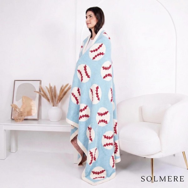 Solmere Blanket – Baseball Blanket

Wrap yourself in pure indulgence. Our Solmere Blanket combines a fashion-forward design with an irresistibly soft hand-feel that’s as beautiful as it is cozy.

- Luxuriously Soft – Crafted from ultra-plush, high-quality fibers you’ll want to snuggle into all season long.

- Perfectly Sized – Approximately 50” W x 60” L, perfect for draping over your sofa, bed, or yourself.

- Premium Craftsmanship – 100% polyester for lasting softness, warmth, and easy care.

- Thoughtful Packaging – Each blanket is tied with a branded ribbon in a bow and includes two cards: one featuring the SOLMERE brand and another showcasing a high-quality image of the blanket’s print. Individually packaged

Once you touch it, you’ll understand why SOLMERE blankets are love at first feel.

View more SOLMERE Blankets, Fall / Winter 2025, Blankets and Pillows