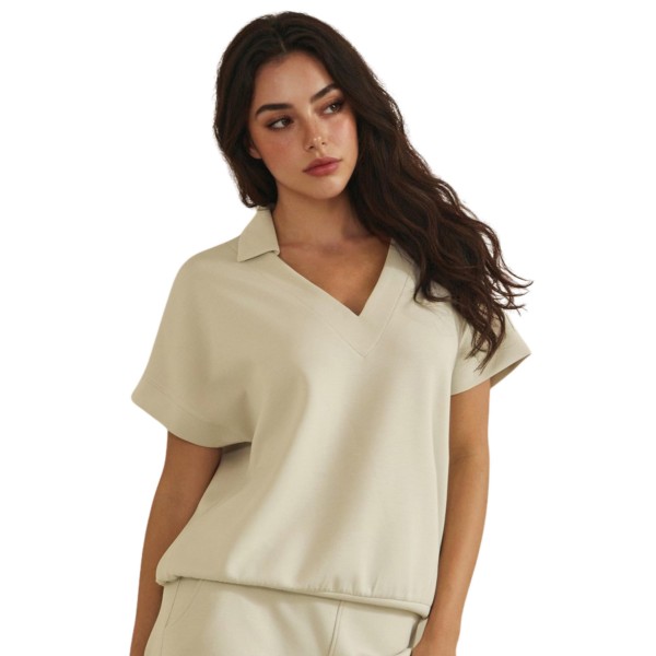 Relaxed Fit Collard V-Neck Top (6-Pack)

- Matching Shorts Sold Separately (7325396)
- Straight Hem 
- Superior Softness 
- Breather & Stretchy 
- 54% Modal 39% Polyester 7% Spandex