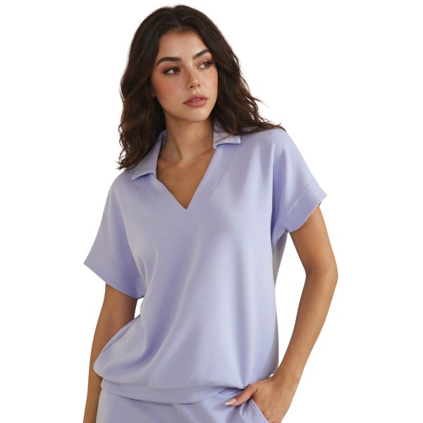 Relaxed Fit Collard V-Neck Top (6-Pack)

- Matching Shorts Sold Separately (7325396)
- Straight Hem 
- Superior Softness 
- Breather & Stretchy 
- 54% Modal 39% Polyester 7% Spandex