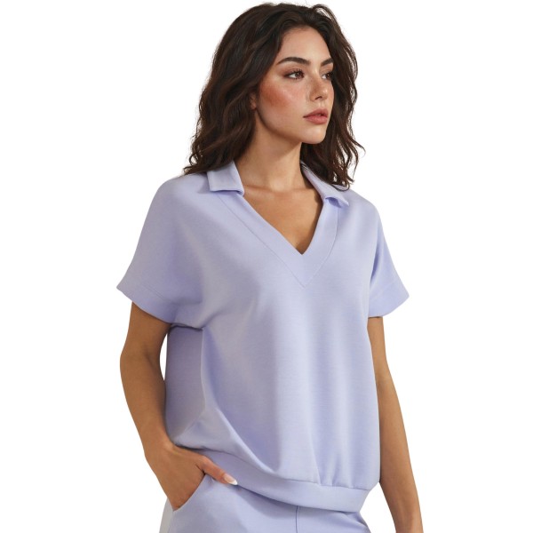 Relaxed Fit Collard V-Neck Top (6-Pack)

- Matching Shorts Sold Separately (7325396)
- Straight Hem 
- Superior Softness 
- Breather & Stretchy 
- 54% Modal 39% Polyester 7% Spandex