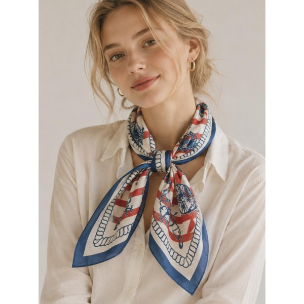 Do Everything In Love Nautical Americana Print Bandana Scarf

- Multi-Use: Scarf, Bandana, Bag Tie ETC
- Approximately 27.5"L X 27.5"W
- 100% Polyester412748