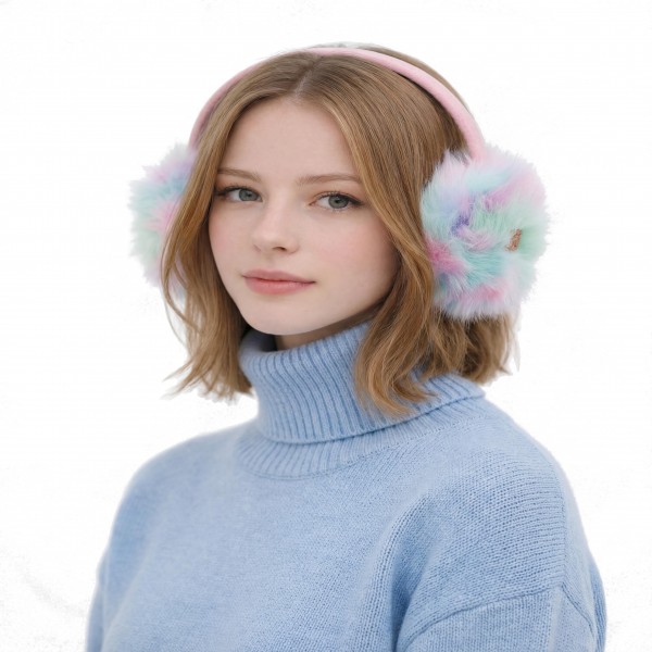 Tie Dye Faux Fur Earmuffs featuring extra fluffy, cloud soft faux fur ear covers in a dreamy swirled tie dye pattern, connected by a soft wrapped headband. They slip on easily over loose hair or a ponytail and keep ears toasty without flattening a hairstyle. Perfect for ice skating, school pickup, holiday light shows, and snow days. Playful and giftable, these make an easy stocking stuffer and a fun impulse add on near the register.
