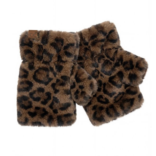 Leopard print faux fur fingerless gloves with a plush, velvety pile and an open finger design that keeps hands warm while leaving fingertips free. Perfect for texting, driving, sipping coffee, or shopping on a crisp day without taking gloves on and off. The bold animal print adds instant style to any winter coat or sweater. A trendy, giftable accessory that sells fast next to faux fur headwraps and earmuffs.
