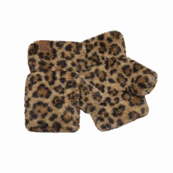 Leopard print faux fur fingerless gloves with a plush, velvety pile and an open finger design that keeps hands warm while leaving fingertips free. Perfect for texting, driving, sipping coffee, or shopping on a crisp day without taking gloves on and off. The bold animal print adds instant style to any winter coat or sweater. A trendy, giftable accessory that sells fast next to faux fur headwraps and earmuffs.