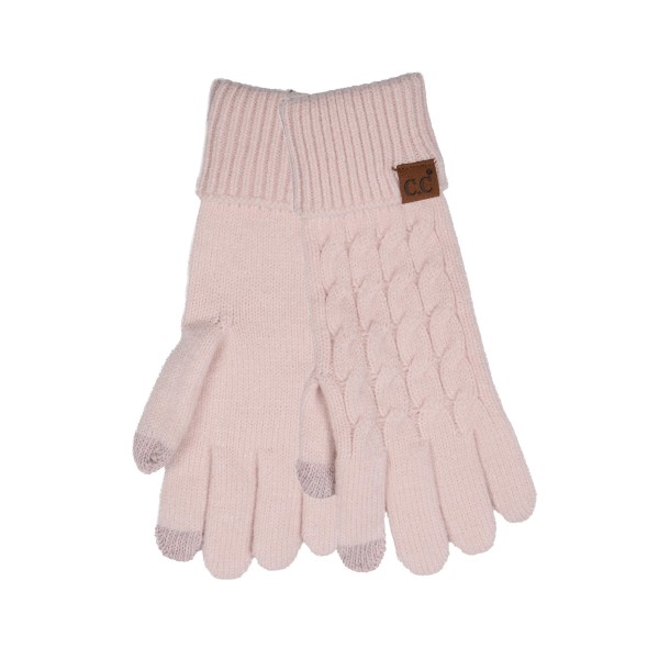 Cable Knit Touchscreen Gloves with a braided cable running down the back of the hand and a soft ribbed cuff that folds over at the wrist. Conductive fingertips let customers text, scroll, and snap photos without taking their gloves off. A practical everyday pair for commuting, school pickup, and holiday shopping. Touchscreen knit gloves are a dependable cold weather basic and an easy add on near the register all season.
