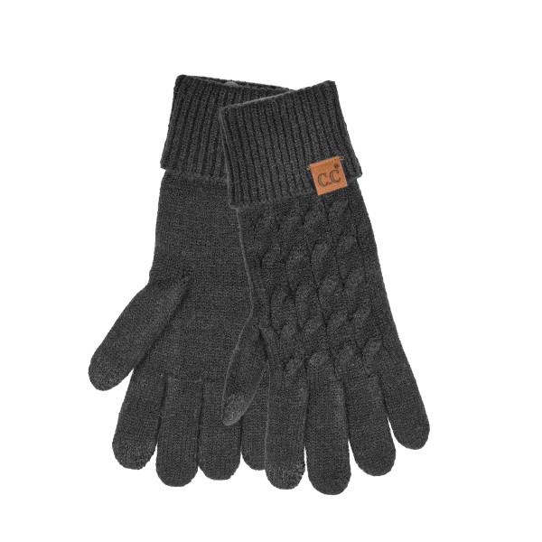 Cable Knit Touchscreen Gloves with a braided cable running down the back of the hand and a soft ribbed cuff that folds over at the wrist. Conductive fingertips let customers text, scroll, and snap photos without taking their gloves off. A practical everyday pair for commuting, school pickup, and holiday shopping. Touchscreen knit gloves are a dependable cold weather basic and an easy add on near the register all season.