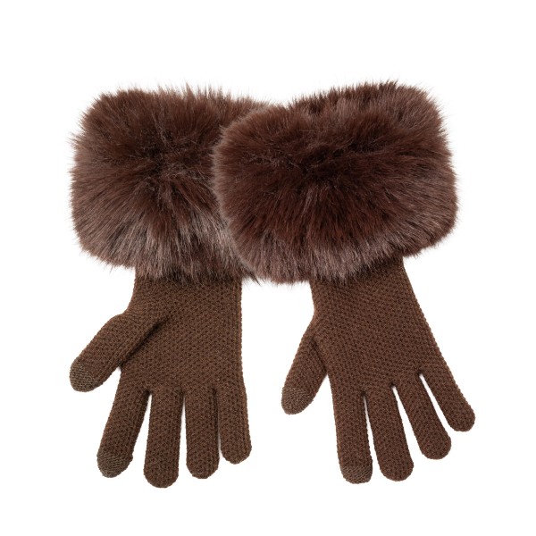 Faux Fur Cuff Knit Gloves with a lush, oversized pile cuff that frames the wrist and a soft, fine knit hand for everyday comfort. Touchscreen fingertips make it easy to answer calls and check maps without exposing cold hands. A polished pick for holiday parties, winter travel, and weekend errands. Faux fur trimmed gloves feel luxe at an accessible price, so they sell as gifts and self treats right through the season.