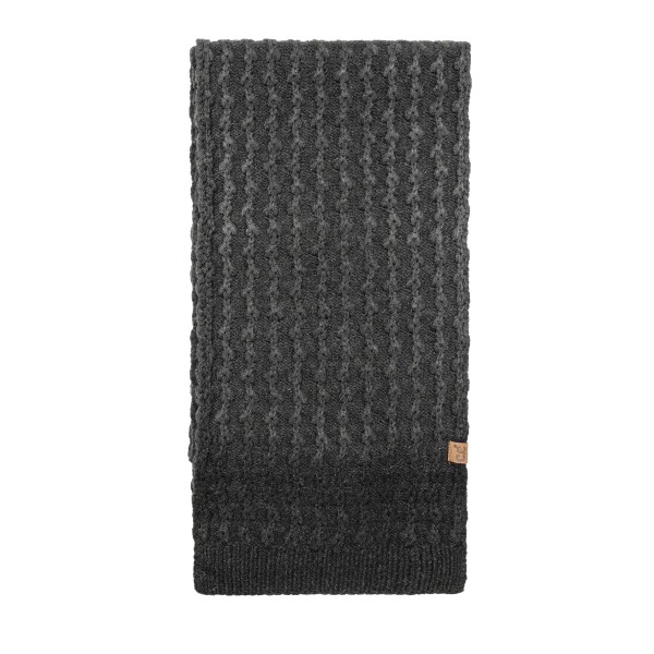 Textured Knit Oblong Scarf in a dimensional honeycomb stitch with neatly ribbed ends and a small faux leather tag. The soft, cozy knit has enough length to loop, knot, or drape open over a coat. An easy layer for school mornings, game nights, and holiday travel. Solid knit scarves are a dependable winter staple that pairs with nearly every outfit, which keeps this style moving on the accessory wall all season.