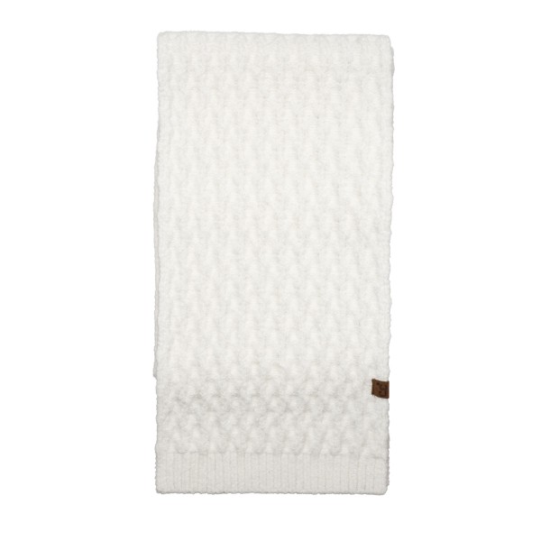 Textured Knit Oblong Scarf in a dimensional honeycomb stitch with neatly ribbed ends and a small faux leather tag. The soft, cozy knit has enough length to loop, knot, or drape open over a coat. An easy layer for school mornings, game nights, and holiday travel. Solid knit scarves are a dependable winter staple that pairs with nearly every outfit, which keeps this style moving on the accessory wall all season.