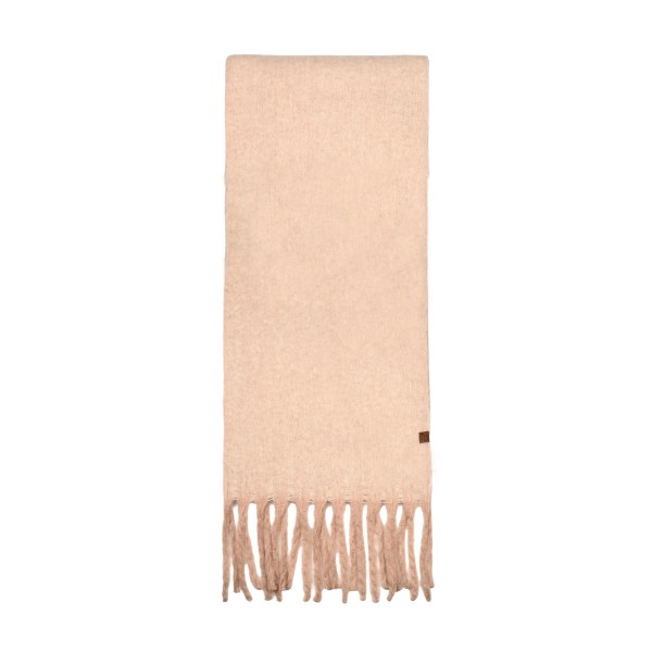 Brushed heavyweight scarf with a soft napped face and fringed ends, cut long enough to wrap twice and still hang past the chest. The dense weave holds warmth on a cold morning without the itch of a coarse wool. A solid finish layers over every coat and every print already on the floor, which makes it an easy pairing sale. Fringed winter scarves are a proven cold weather driver and they gift well with no extra packaging.