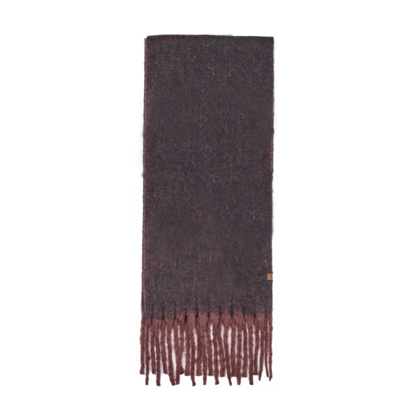 Brushed heavyweight scarf with a soft napped face and fringed ends, cut long enough to wrap twice and still hang past the chest. The dense weave holds warmth on a cold morning without the itch of a coarse wool. A solid finish layers over every coat and every print already on the floor, which makes it an easy pairing sale. Fringed winter scarves are a proven cold weather driver and they gift well with no extra packaging.