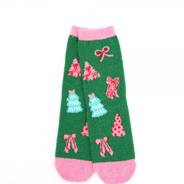 Holiday crew sock set with four coordinating pairs in a soft cotton blend knit with cushioned soles. Ribbed cuffs stay put without digging in, and the seasonal motifs are knit in rather than printed so they survive the wash. A ready made gift for boutique buyers stocking stocking stuffers, teacher gifts, secret santa, and holiday markets. Boxed sock sets ring up as an easy impulse grab and reorder through December.