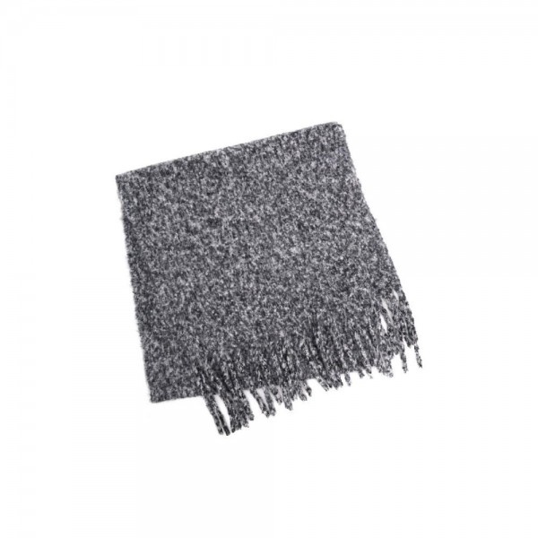 Chunky boucle knit scarf in a lofty marled yarn with long shaggy fringe. Extra wide and extra long, it wraps twice with room to spare and holds warmth without feeling heavy. A cold weather staple for boutique buyers stocking travel, tailgates, farmers markets, and holiday gifting. Oversized knit scarves fill a display fast and reorder in every shade once temperatures drop.