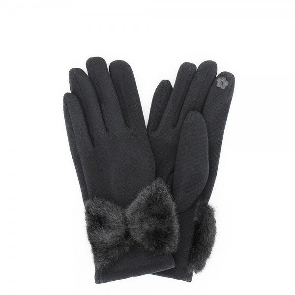 Soft Knit Gloves With Faux Fur Bow 

- Touchscreen Compatible 
- One Size Fits Most 
- 100% Polyester 