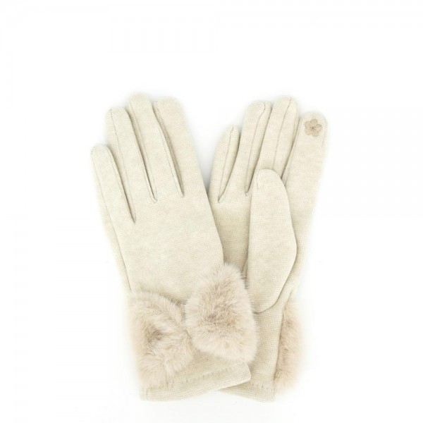 Soft Knit Gloves With Faux Fur Bow 

- Touchscreen Compatible 
- One Size Fits Most 
- 100% Polyester 