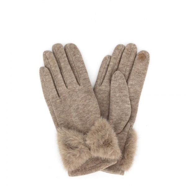 Soft Knit Gloves With Faux Fur Bow 

- Touchscreen Compatible 
- One Size Fits Most 
- 100% Polyester 