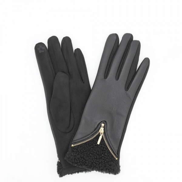 Touchscreen gloves with a faux fur cuff and a crystal trimmed V front on a smooth brushed body. Conductive fingertips keep her phone in hand while the rhinestone detail dresses up a plain coat sleeve. A fall and winter accessory for boutique gift walls, holiday markets, church, and cold morning commutes. Embellished fur cuff gloves read as a gift and move fast through the holidays.