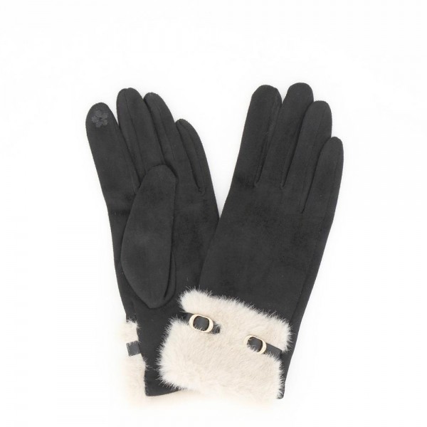 Touchscreen gloves with a plush faux fur cuff and a smooth brushed body. Conductive fingertips keep her phone in hand, and the fur trim finishes a coat sleeve without adding bulk. A fall and winter accessory for boutique gift displays, holiday markets, date nights, and cold morning commutes. Fur cuff texting gloves photograph well and reorder every time temperatures drop.