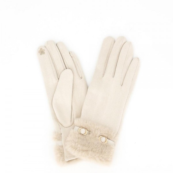 Touchscreen gloves with a plush faux fur cuff and a smooth brushed body. Conductive fingertips keep her phone in hand, and the fur trim finishes a coat sleeve without adding bulk. A fall and winter accessory for boutique gift displays, holiday markets, date nights, and cold morning commutes. Fur cuff texting gloves photograph well and reorder every time temperatures drop.