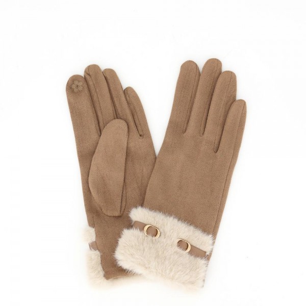 Touchscreen gloves with a plush faux fur cuff and a smooth brushed body. Conductive fingertips keep her phone in hand, and the fur trim finishes a coat sleeve without adding bulk. A fall and winter accessory for boutique gift displays, holiday markets, date nights, and cold morning commutes. Fur cuff texting gloves photograph well and reorder every time temperatures drop.