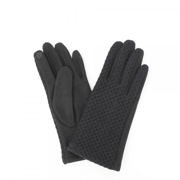 Touchscreen gloves with a textured pointelle knit back and a smooth brushed palm. Conductive fingertips keep her phone in hand, and the stretch fit slides under a coat sleeve without bunching. A fall and winter accessory for boutique register displays, tailgates, school pickup, and cold morning commutes. Knit back texting gloves are a low ticket add on that reorders straight through the season.