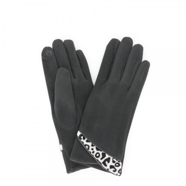 Touchscreen gloves in a soft brushed knit with an animal print cuff and a slim tailored fit. Conductive fingertips keep her phone in hand, and the stretch body layers under a coat sleeve without bunching. A fall and winter accessory for boutique register displays, game days, school pickup, and cold morning commutes. Printed cuff texting gloves are an easy impulse add on that reorders once the weather turns.