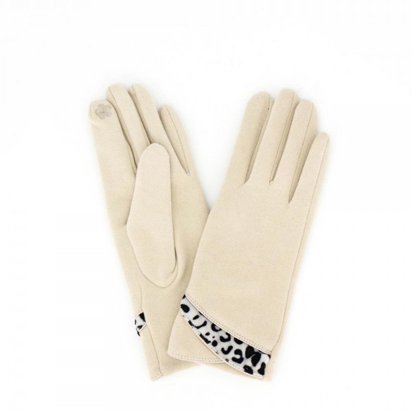 Touchscreen gloves in a soft brushed knit with an animal print cuff and a slim tailored fit. Conductive fingertips keep her phone in hand, and the stretch body layers under a coat sleeve without bunching. A fall and winter accessory for boutique register displays, game days, school pickup, and cold morning commutes. Printed cuff texting gloves are an easy impulse add on that reorders once the weather turns.