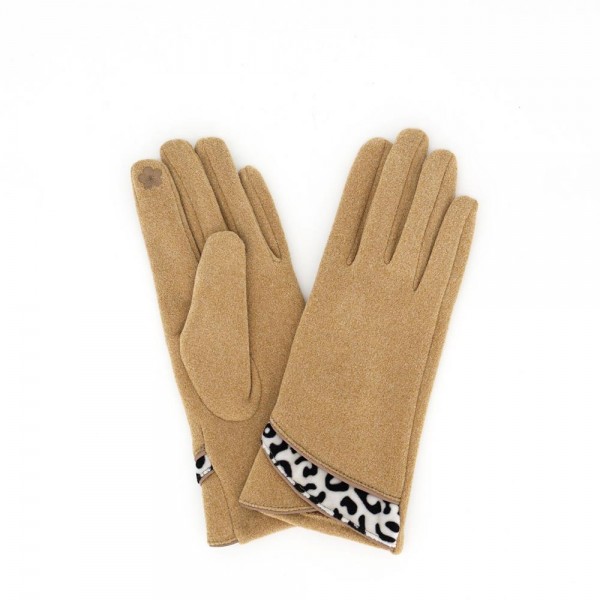 Touchscreen gloves in a soft brushed knit with an animal print cuff and a slim tailored fit. Conductive fingertips keep her phone in hand, and the stretch body layers under a coat sleeve without bunching. A fall and winter accessory for boutique register displays, game days, school pickup, and cold morning commutes. Printed cuff texting gloves are an easy impulse add on that reorders once the weather turns.