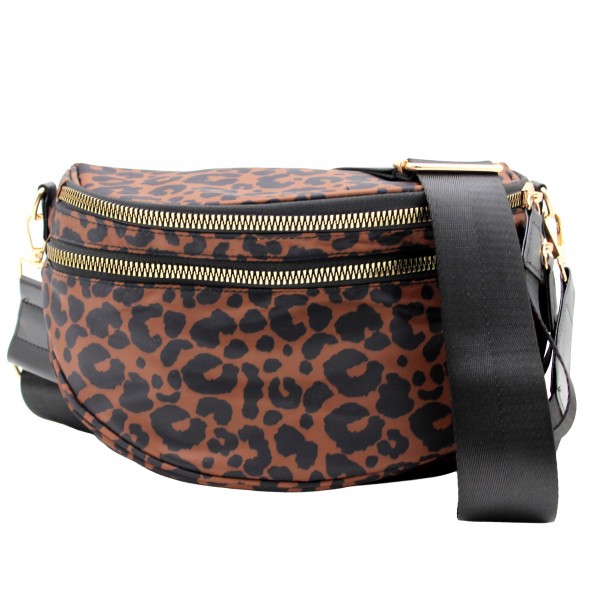 Do Everything In Love Nylon Animal Print Cross Body Bag

- Full Zip Closure
- 2 Front External Zip Pockets
- 1 Back External Zip Pocket  
- Lined Body
- 1 Internal Zip Pocket
- Removable Cross Body Strap
- 100% Polyester
- Approximately 12" L X 9" T X 4" D