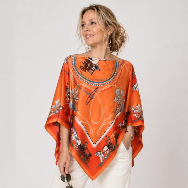 Do Everything In Love Silky Wagon Print Scarf Poncho

- 100% Polyester
- Approximately 17.7" L X 50" W