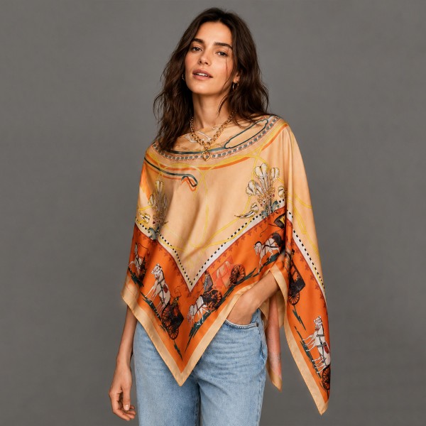 Do Everything In Love Silky Wagon Print Scarf Poncho

- 100% Polyester
- Approximately 17.7" L X 50" W